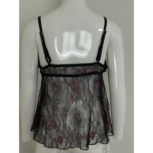 Women’s Whimsigoth Sleep Top Black Lace Babydoll Bows Floral Fairy Size XL - Image 2