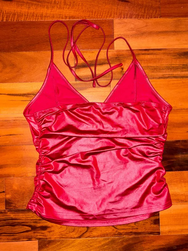Cider Burgundy Pleather Red Halter Top - Image 2