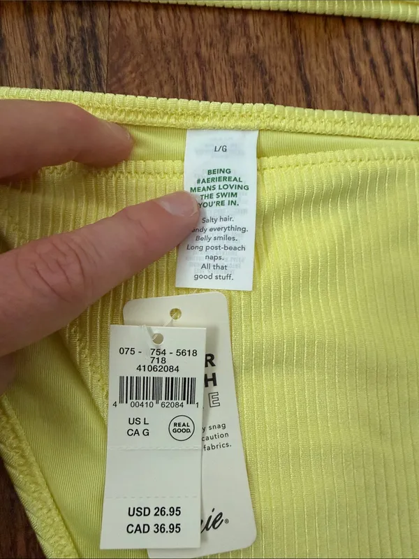 aerie Yellow Ribbed Tie-Side Bikini Top & Bottom size Large New - Image 2
