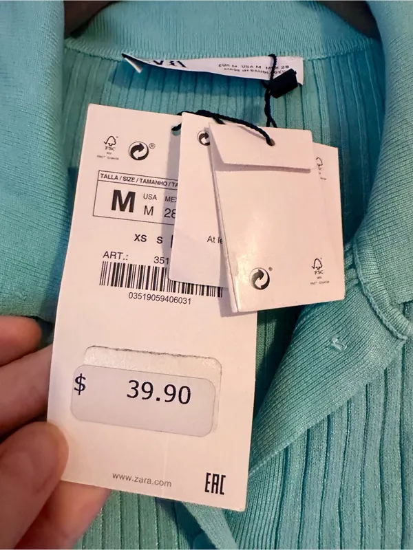 NWT Zara | Light Blue Ribbed Knit Polo Dress, Medium - Image 6