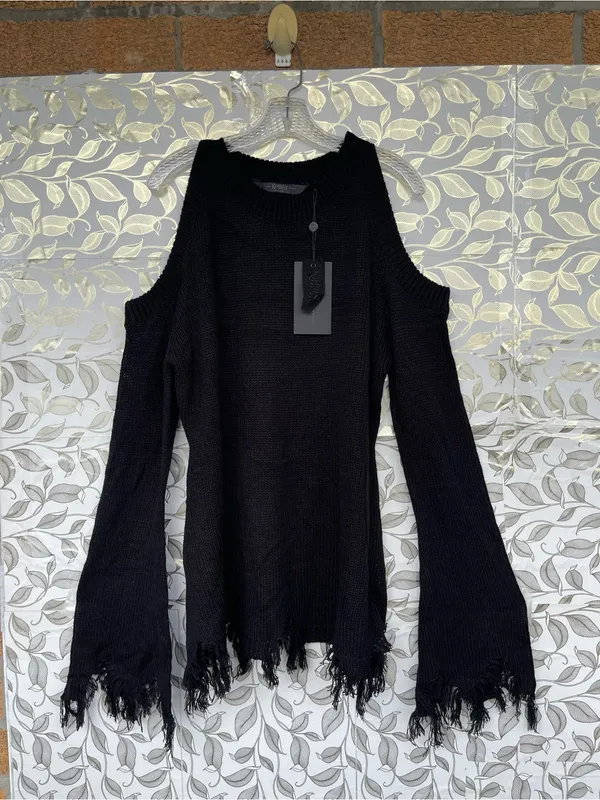 Killstar Cold Shoulder Distressed Knit Sweater Black XXL Whimsigoth Goth - Image 7
