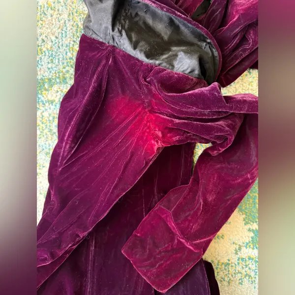 Vintage Rampage purple velvet off the shoulder maxi column dress, size 7/8 - Image 14