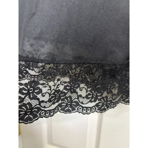 Vtg Ashley Taylor Black Nylon Floral Lace Slip Dress Nighty 34 FLAW Whimsigoth - Image 4