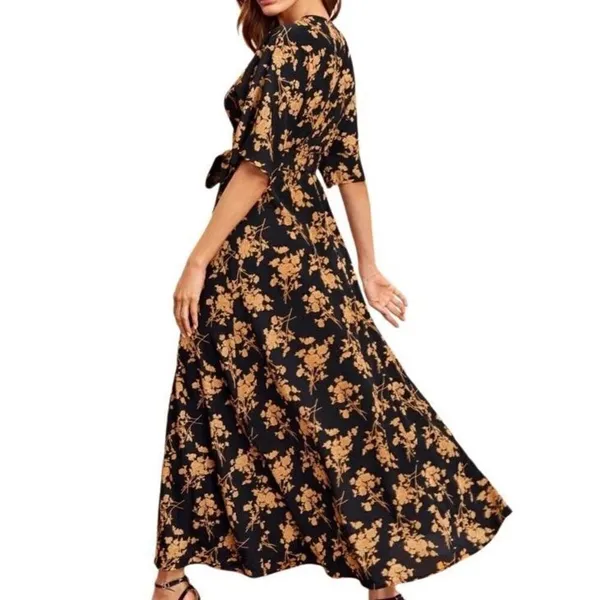 Lulus Black and Gold Wrap Maxi Dress Medium - Image 2