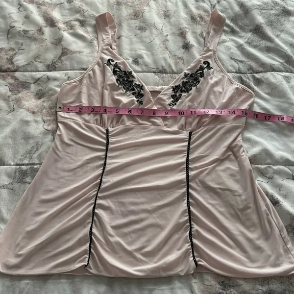 California Dynasty pink embroidered babydoll pajama top, size M boho loungewear - Image 5