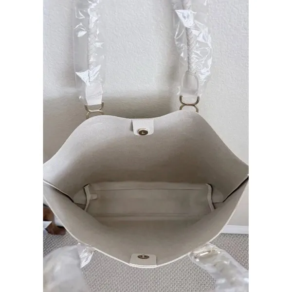 Ulta Beauty Cream Tote Bag Women's‎ Braided Handle Textured Faux Leather - Image 2