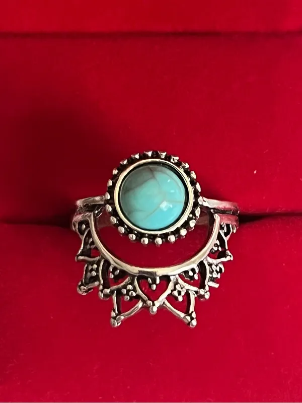 Turquoise Gemstone Silver Filigree Women’s Ring - Turquoise Size 8 - Image 2