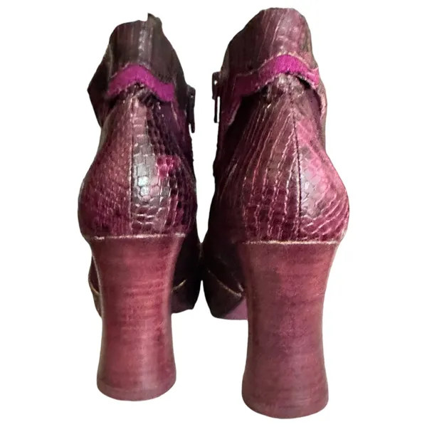 Vintage Ankle Booties Suede Leather Purple Snakeskin Boots Womens Size 6.5 - Image 3