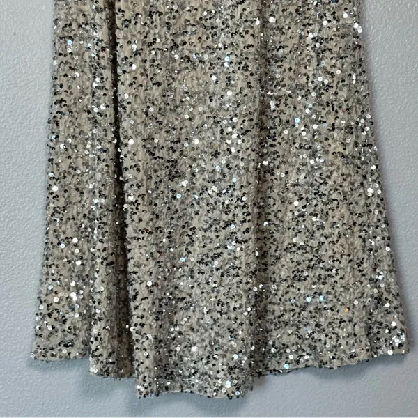 NWT Old Navy Champagne Silver Sequin A-line Lined Maxi Skirt Size Medium - Image 4