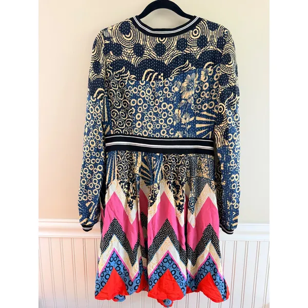 Maeve Anthropologie Sporty Chevron Dress Mixed Print Kantha Fit Flare Dress 8 - Image 3