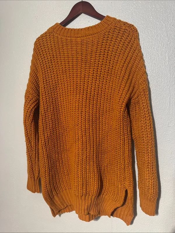 Zenana Premium Mustard Yellow Chunky Waffle Open Knit Pullover Sweater Size S - Image 2