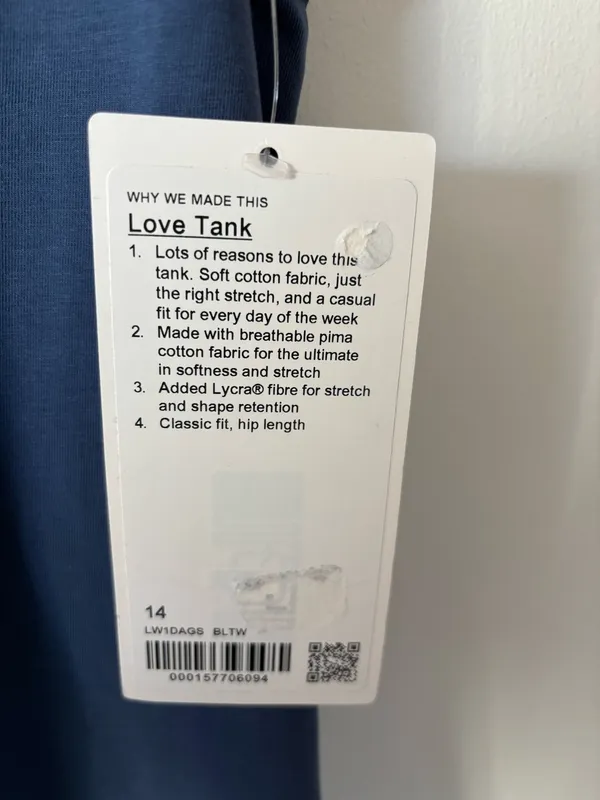 Lululemon Love Tank Blue Twill Pima Cotton 14 - Image 3