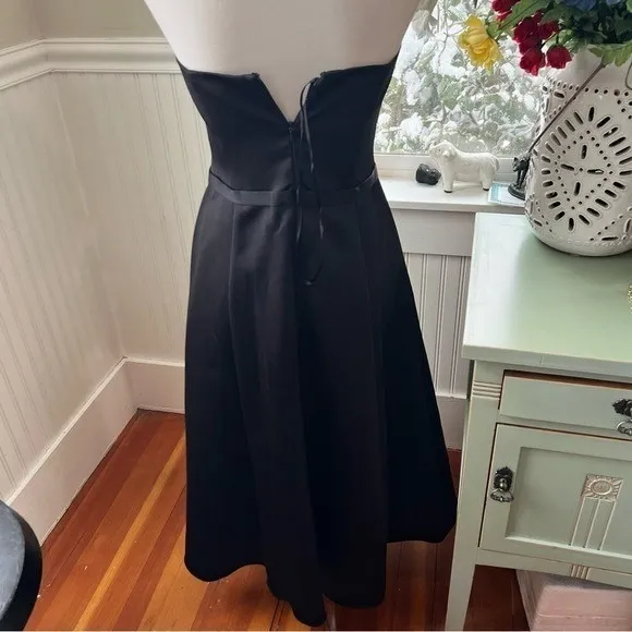 Black Strapless Corset Back Evening Gown Rhinestone Belt Tulle Skirt Small - Image 3