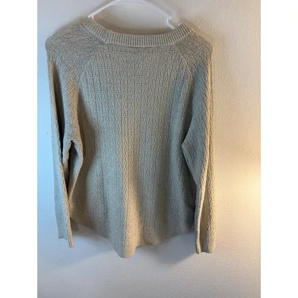 St Johns Bay Womens PL Oatmeal Beige Textured Knit Crew Neck Raglan Sweater - Image 4