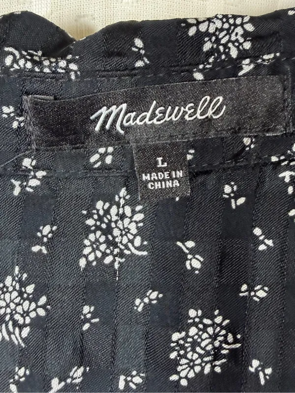 Madewell Black White Floral Button Up‎ Long Sleeve Top - Image 3