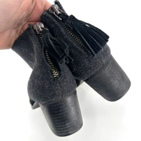 Toms Leila Wool Felt Ankle Booties Size 7.5 Boots Leather Suede Black &‎ Gray - Image 6