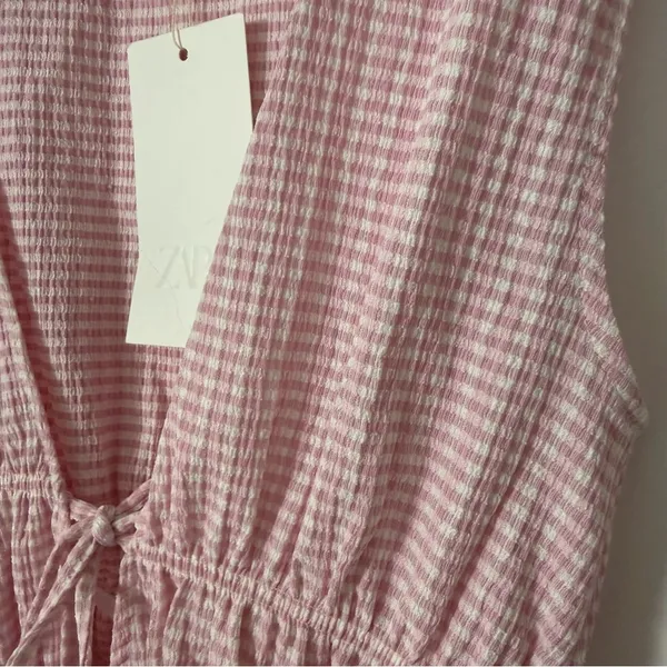 NWT Zara women’s Pink Gingham Tie-Front Top medium - Image 12
