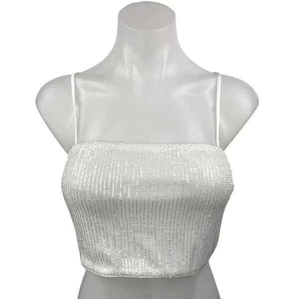 NEW 12th Tribe White Soiree Sequin Sparkly Shimmer Camisole Crop Tank Top Size S - Image 2