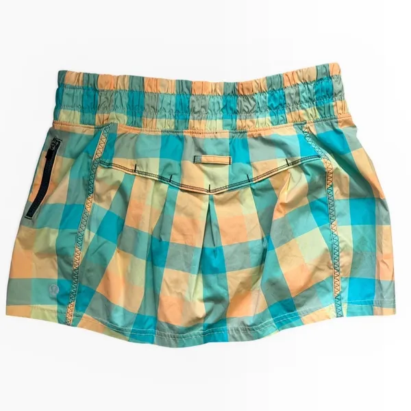 Lululemon Leader of the Track Plaid Pleated Skirt Size 4 Yellow Teal Lined Skort - Image 2