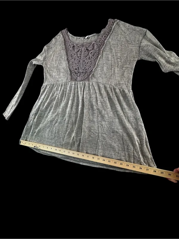 Free People Heather Gray Tunic with Lace Yoke - Image 8