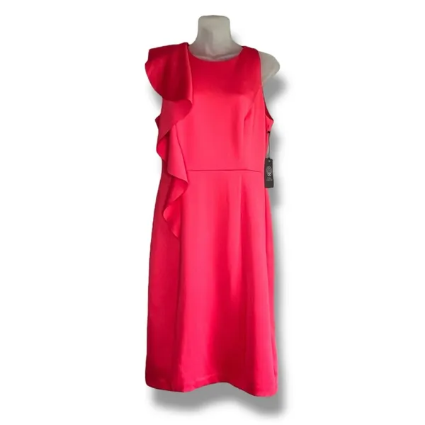 Vince Camuto one sleeve large ruffle red dress NWT size 10 - Image 2