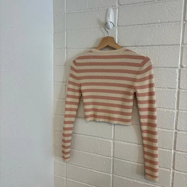 Zara striped knit cardigan in pink and cream - Image 6