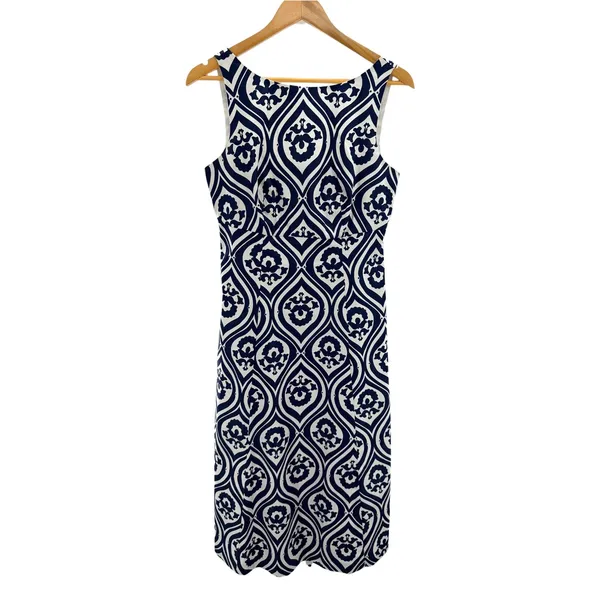 Boden Geo Cascade Slash Neck Midi Dress US 6R Navy White Cotton Geometric A Line - Image 2