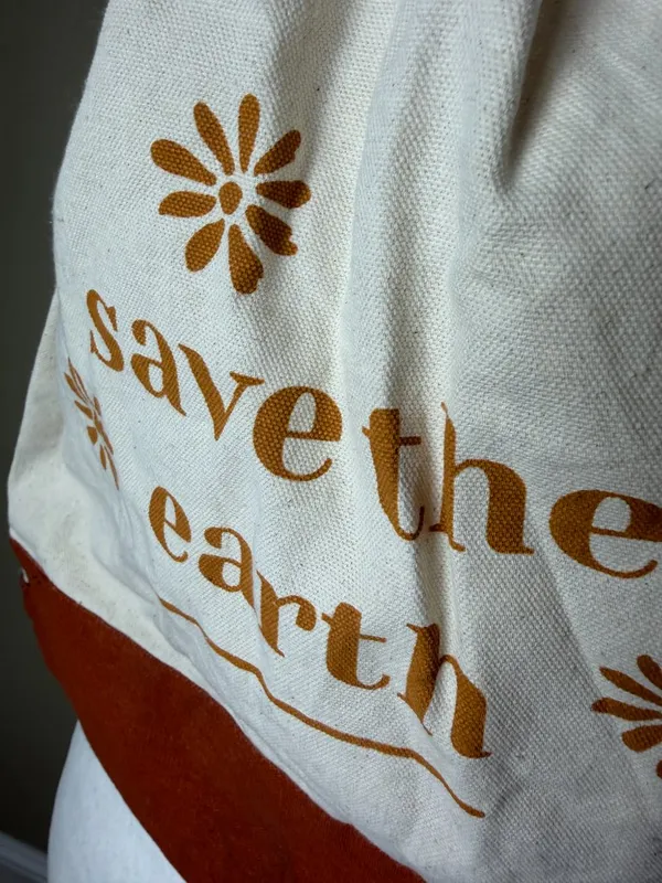 Save The Earth Organic Cotton Canvas Drawstring Backpack Brown - Image 2