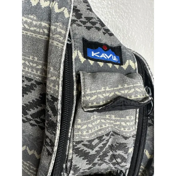 KAVU Gray Rope Sling Backpack Canvas Crossbody Travel Bag Geometric Women - Image 2