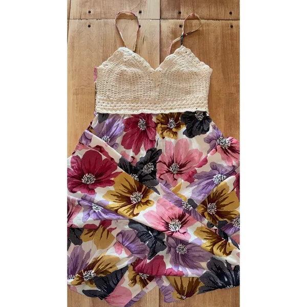 B-O-G Collective Floral Wide Leg Jumpsuit Crochet Top Boho‎ Summer Medium - Image 2