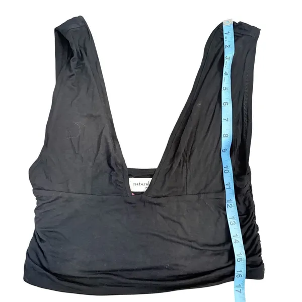 Natural Life NWT Womens Black Deep‎ V-Neck Ruched Crop Top Tank Medium TOP001711 - Image 5