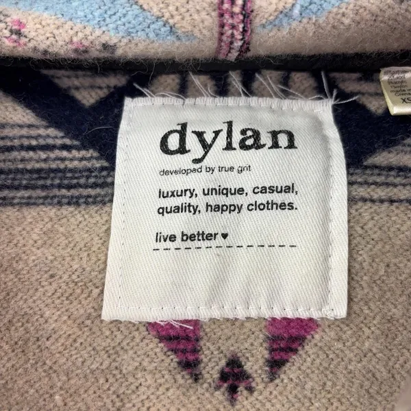 Dylan Sweater Womens XS Pink Hooded V Neck Aztec Knit Short Sleeve Pullover Boho - Image 2