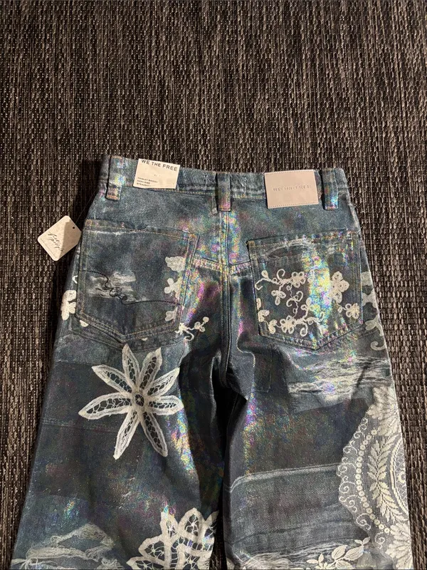 We The Free Free People High Rise Tinsley Printed Illusions Jeans Size 24 NWT - Image 5