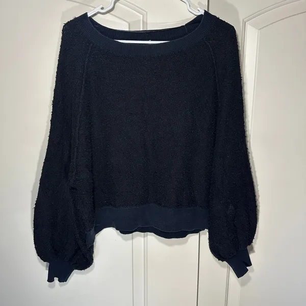 Free People Found My Friend Boucle Pullover Slouchy Black‎ Sweatshirt Womens XS - Image 2
