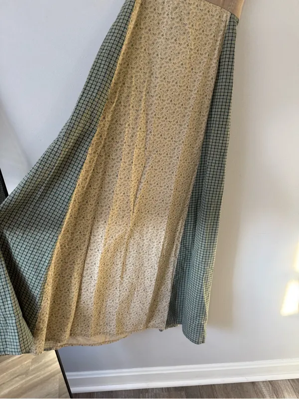 VTG KIND KLOTHING Boho Hippie Patchwork Maxi Dress Floral Straps Beige Green S M - Image 3