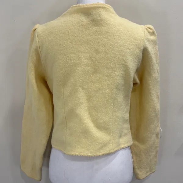 VTG Geiger Tyrol Butter Yellow Boiled Wool Sweater Jacket Floral Embroidered S - Image 2