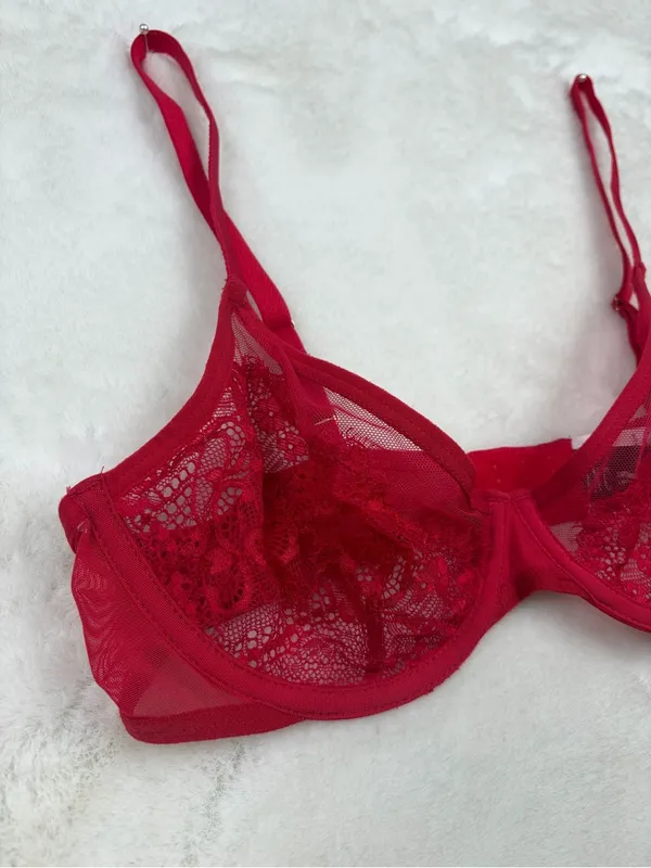 INC Red Sheer Lace Underwire Bra NWT Large - Image 5