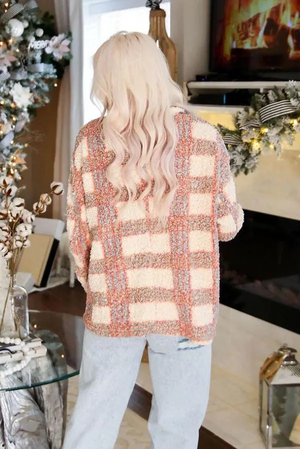 Mauve Plaid Sherpa Shacket For Christmas Multiple Size L - Image 2
