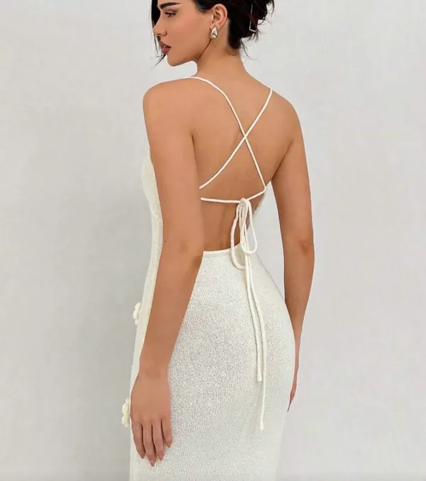 SHEIN White Floral Embellished Maxi Dress Small - Image 2