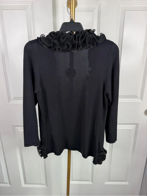 Alberto Makali Size L Black Ruffle Open Front Cardigan Sweater NWOT - Image 6