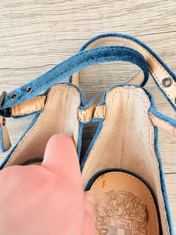 Vince Camuto Robeka Blue Velvet Fabric Strappy Buckle 4" Chunky Heel Sandal 5.5 - Image 8