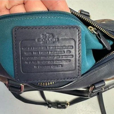 Coach Blue Varsity Stripe Mini Bennet Satchel Bag Purse Crossbody - Image 12