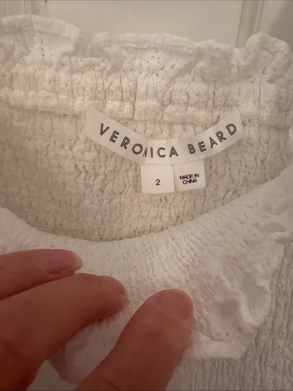 Veronica Beard White Eyelet Smocked‎ Square-Neck Dress size 2 EUC - Image 2