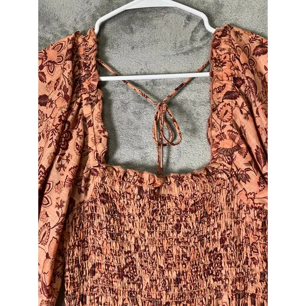 Free People Printed Smocked Mini Dress Puff Sleeve Boho Romantic Cottagecore S - Image 2