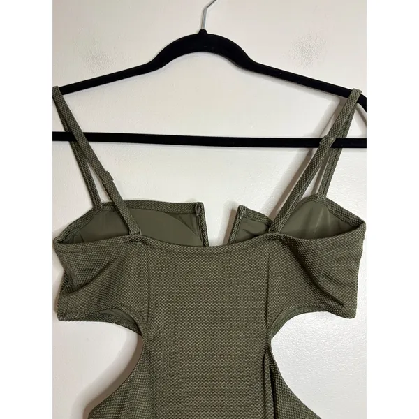 Aerie Real Good‎ Olive Green Textured V-Wire Cut-Out One Piece Swimsuit Large - Image 5