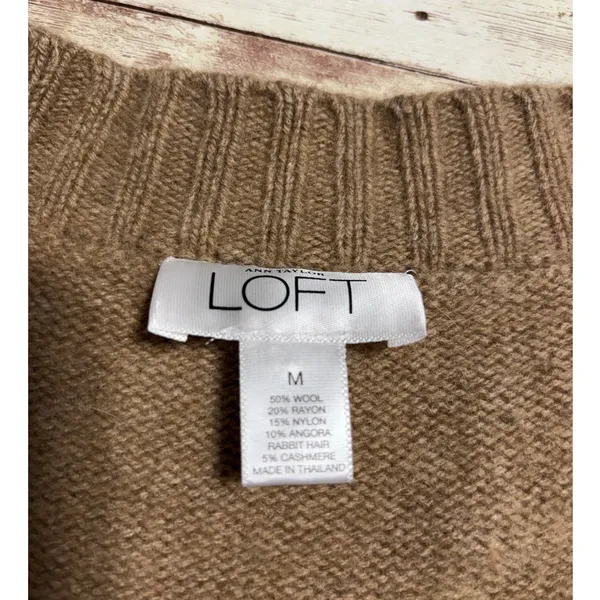 Loft Wool Angora Rabbit Blend Deep-V Sweater Vest Medium Brown Soft Cozy Warm - Image 5