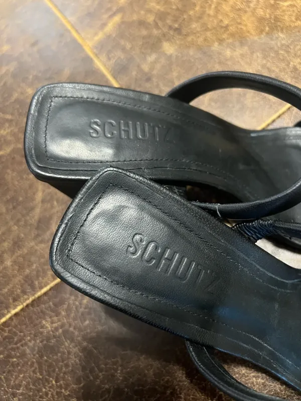 Schutz Ully Black Leather Square Toe Block Heel Sandals 7.5 Minimalist 90s - Image 4