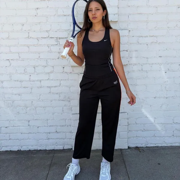 Nike Y2K Everlast black straight leg jogger sweatpants with orange side stripe sz XS women’s #athletic #retro - Image 5