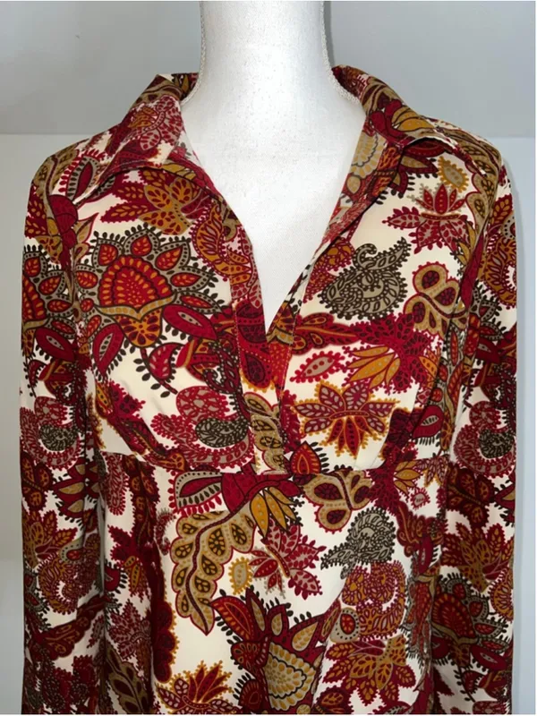 Women's Floral Paisley Orange Cream Red Paisley Blouse L - Image 2