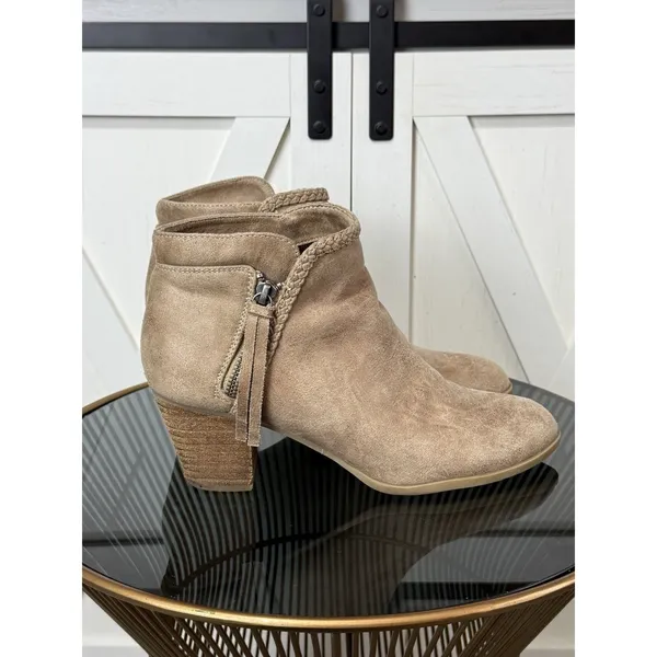 Report Chloey Womens Ankle Boots Size 8.5 Tan Suede Side Zip Stacked Block Heel - Image 2